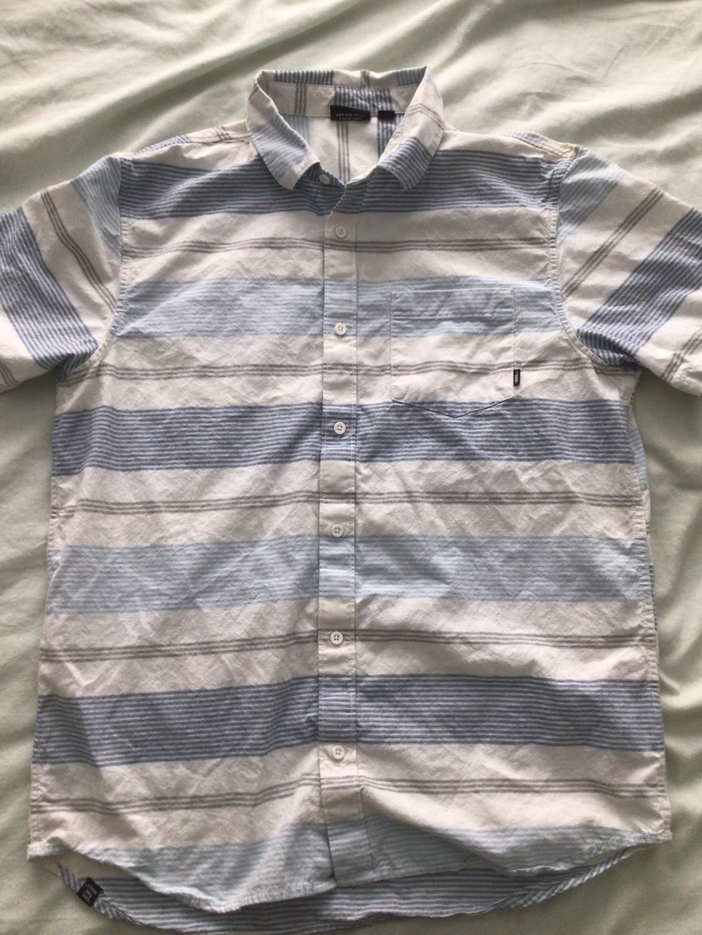 Vans White/Blue Striped Casual Button Down - Large